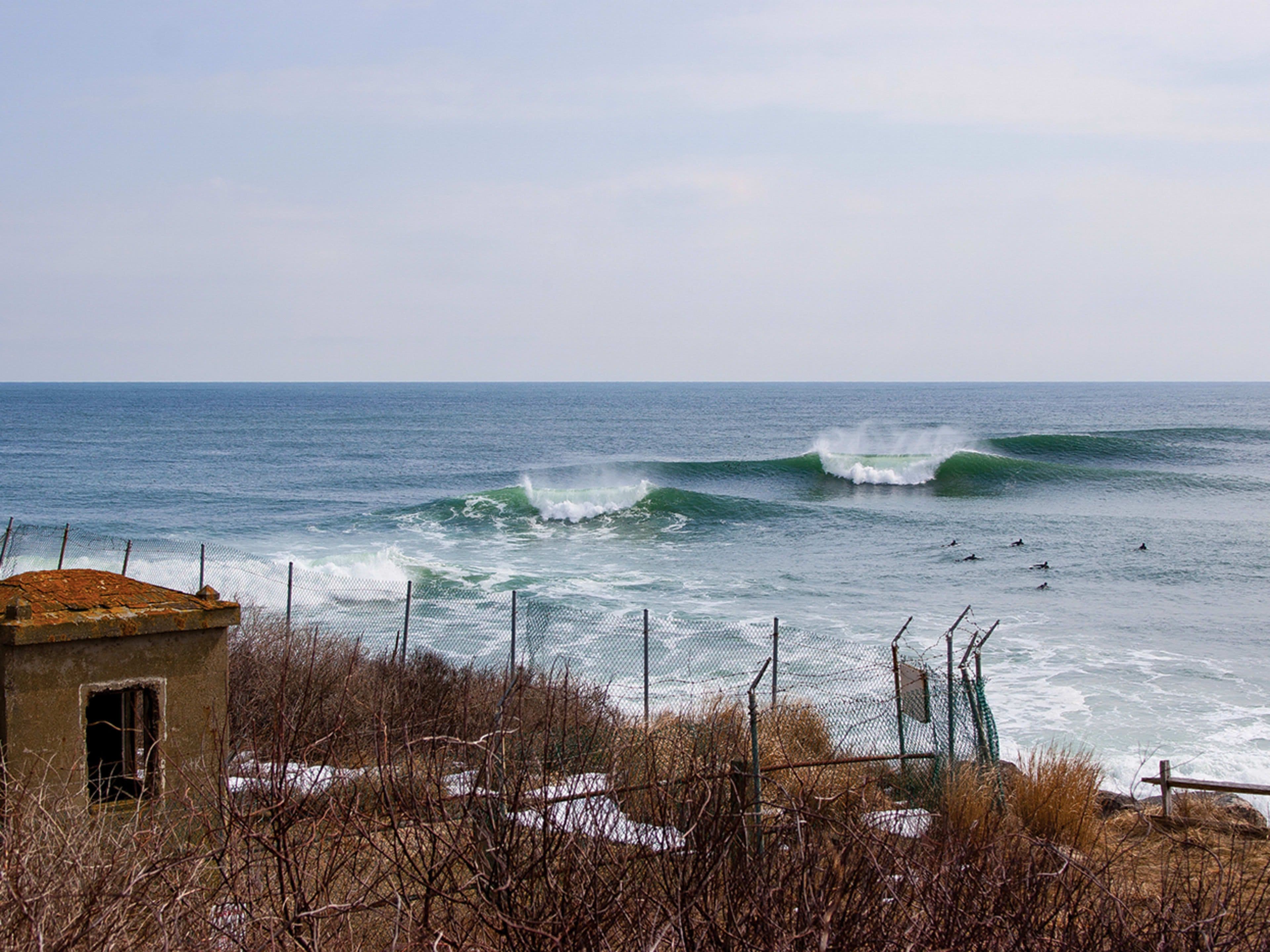 Waves crash on the shore